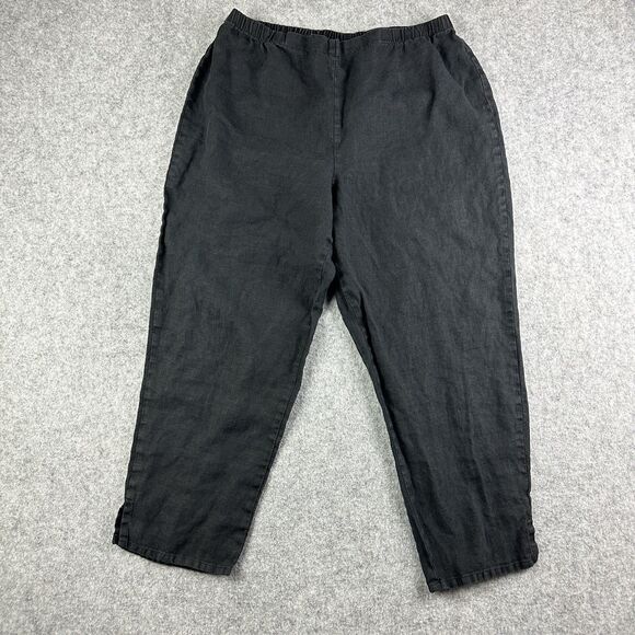 FLAX Linen Pants Women Medium Black Flowy Lagenlook Quiet Luxury Coastal Pull On - Picture 1 of 15